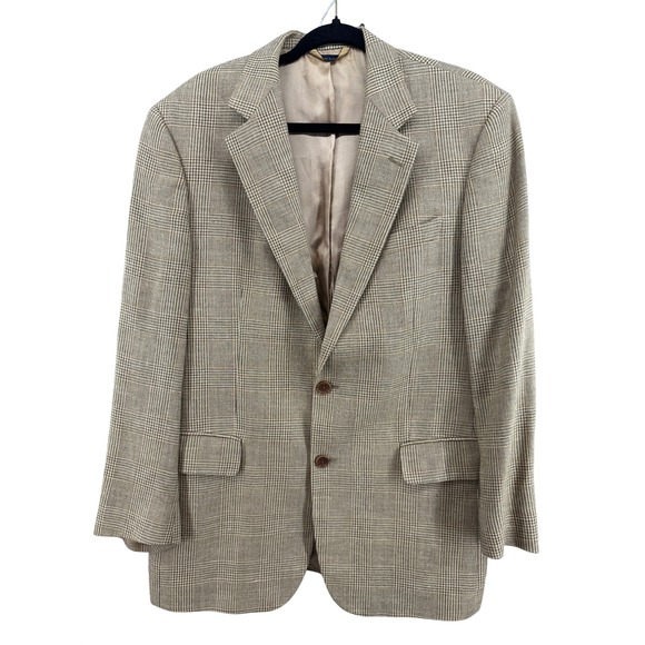 Brooks Brothers Other - Vintage Brooks Brothers Men 40RG Glen Plaid Sport Coat Wool Silk Linen Italy Tan